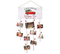 Ychelhr Christmas Card Holder Picture Frames Collage Christmas Card Display with 30 Snowflake Wooden Clips - Farm Fresh Wall Hanging Picture Holder for DIY Holiday Cards, Photos, and Crafts (White)
