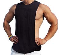 Ychnaim Men's Sleeveless Muscle Stringer Tank Top Cut Open Gym Training Bodybuilding Vest Shirts, Black, S