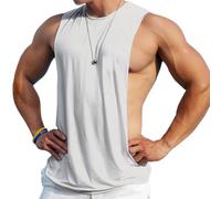 Ychnaim Men's Sleeveless Muscle Stringer Tank Top Cut Open Gym Training Bodybuilding Vest Shirts, White, Medium