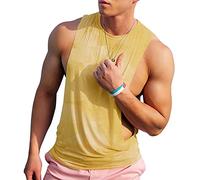 Ychnaim Men's Sleeveless Muscle Stringer Tank Top Cut Open Gym Training Bodybuilding Vest Shirts, Yellow, Medium