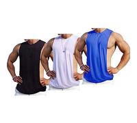 Ychnaim Men's Tank Top Sleeveless Muscle Stringer Gym, Black/White/Blue, Large