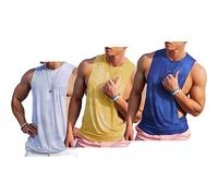 Ychnaim Men's Tank Top Sleeveless Muscle Stringer Gym, Gray/Yellow/Blue, S