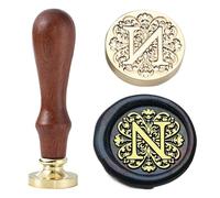 Ychostamp Letter Wax Seal Stamp Kit - Wax Stamp for Initial Sealing, 0.98 Inch/25mm Baroque Brass Seal, Alphabet Stamps with Handle (Letter N)
