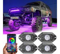 YCHOW-TECH RGB LED Rock Lights Kit, 4 Pods Underglow Multicolor Neon Light Pod with Bluetooth App Control High Bright Waterproof IP68 Wheel Well Light Flashing Music Mode for Truck ATV UTV RZR