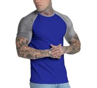 YCHSXAIZ Mens Casual Slim Fit Raglan Contrast Cotton Short Sleeve Baseball Jersey Tshirts Color Blue-Light Grey Size XXL