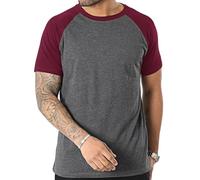 YCHSXAIZ Mens Casual Slim Fit Raglan Contrast Cotton Short Sleeve Baseball Jersey Tshirts Color Dark Grey-Wine Red Size XXL