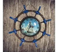YCHTEWY-Metal Ship Steering Wheel Boat Rudder Art Wall Decoration Hanging Type Clock, Battery Operated Creative Home Decoration Gift for Living Room Bedroom Office (C)