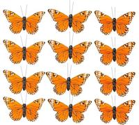 YCHTEWY- Monarch Butterfly Decor, Feather Butterfly Decorations Set of 12 pcs with Clip, 3.75", Orange…