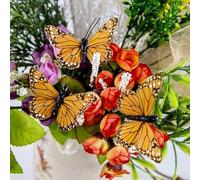 YCHTEWY- Monarch Butterfly Decor, Feather Butterfly Decorations Set of 12 with Wire, 3", Orange