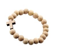 YCHUCH Handcrafted Wooden Bead Christian Bracelet Sustainable Materials Crosses Bangle for Casual Or Formal Occasions Round Wooden Crosses Bracelet