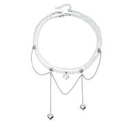 YCHUCH Stylish Heart Shaped Zircon Pendant Necklace Featuring Double Chain Tassels Design For Elegant And Romance Styles Trendy Accessories For Women