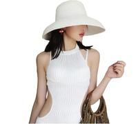 YCHYLIQ Hat Summer Hat New Female Sun Hat Folding Beach Hat Travel Sunscreen Hepburn Wind Sun Hat -White