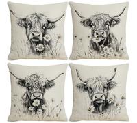 YCHZ Cow Flower Throw Pillow Cases 18x18 inch Animal Theme Set of 4 Watercolor Decoration Pillow Covers Square Linen, Farmhouse Home Decor Cow Cushion Covers with Hidden Zipper for Sofa Couch Bedroom