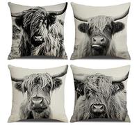 YCHZ Highland Cow Throw Pillow Covers Set of 4,Decorative Cow Print Pillow Covers 18x18 for Couch,Western Decor Pillows,Cow Gifts for Women,Cow Decor Stuff for Couch Safa Chair Bed