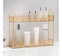 YCIA&DONE 2 Tiers Narrow Vanity Makeup Organizer, Bathroom Organizers Countertop Slim, Perfume Holder Skincare Storage Cosmetic Shelf Spice Rack, for Small Desktop Counter Space, Amber Gold