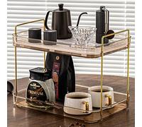 YCIA&DONE Coffee Bar Accessories, Station Organizers,Large Capacity Storage with Drain Board,Whisky Tray,Mug Tea Cup Holder Coffee Bar Organizer,Amber Gold