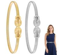 YciVhh 2pcs Ladies Belt, Ladies Belts For Dresses, Silver And Gold Belt, Adjustable Waist Accessory For Dresses And Trousers, Versatile Fashion Belts Set For Various Outfits And Occasions