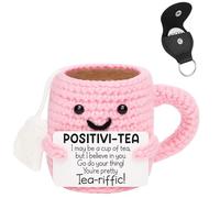 YciVhh 3PCS Positive Crochet Animals, Emotional Support Gift Coffee Cup Doll with Pocket Hug Coin, Crochet Gifts For Women, Colleagues, Friends, birthday gift, party present