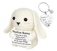YciVhh Positive Bunny, Emotional Support Crochet Rabbit, Positive Crochet Animals With Encouragement Card And Keyring, Positive Rabbit Gifts For Desk Decor And Travel Comfort, Birthday Gifts