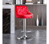 YCKEGEW Bar Stools, Velvet Counter Height Barstools with Tufted Back, Adjustable Swivel Bar Stools with Footrest,Modern Armless Kitchen Island Stool,Upholstered Stools (Color : Red/A)