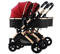 YCKEGEW Double Baby Stroller for Infant and Toddler Reversible Bassinet Twins Pram,Detachable Pushchair Side-by-side Multi-Position Reclining Seats,Folding Prams Trolley (Color : Red)