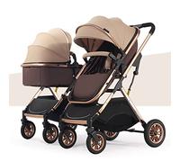 YCKEGEW Double Stroller for Toddlers Side by Side,Two-Way Baby Stroller Twins Pushchair-Detachable,High Landscape Seat and Adjustable Canopy (Color : Khaki)