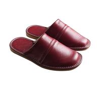 YCKEGEW Unisex House Slippers Leather Cotton Slippers with Memory Foam,Cowhide Sandals Slide Home Slipper for Women Indoor Use,Flat Hotel Slipper(Burgundy,EUR39-40)