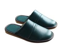 YCKEGEW Unisex House Slippers Leather Cotton Slippers with Memory Foam,Cowhide Sandals Slide Home Slipper for Women Indoor Use,Flat Hotel Slipper(Green,EUR37-38)