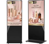 YCKJNB 55" Digital Signage Display Kiosk, 4K UHD Freestanding LCD Advertising Screen with 4 Wheels, 450 Nits Commercial Digital Poster with WiFi/HDMI/USB, Android OS for Retail & Malls