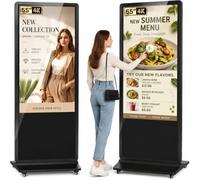 YCKJNB 55" Touchscreen Digital Signage Display Kiosk, 4K UHD Freestanding LCD Advertising Screen with 4 Wheels, 450 Nits Commercial Digital Poster with WiFi/HDMI/USB, Android OS for Retail & Malls