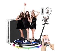 YCKJNB 80CM Photo Booth Machine 360 with Flight Case, Free Custom Logo, VIP Software Control, Auto 360 Spin Video Camera Photobooth with RGB Strip Light for Party TikTok Wedding Rental for 3-4 People