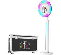 YCKJNB Photo Booth, Portable Makeup Ring Light with Stand, Selfie Photo Booth with Flight Case, RGB Tall Circle Light, Selfie Light with Remote for Youtube, Video, Tiktok Live