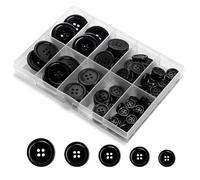 YCLFHOO 100 Pcs Black Mixed Buttons, 5 Sizes Resin Buttons with 4 Sewing Holes and Storage Box, Ideal for Sewing, Cardigans, Trousers, Clothes Making, Art