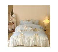 YCLiyaoEu202511 4-piece bed sheet set French Style Lace Ruffled Bow Bedding Set 3/4 Pieces Soft Cozy Microfiber Romantic Duvet Cover Sheet Pillowcase Sets(Blue,King 220x240 4pcs)
