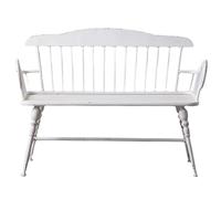 Yclty 120cm Outdoor Garden Bench, Antique White Wrought Iron High Back Farmhouse Bench with Curved Armrests and Metal Legs, Loveseat Chairs for Indoor/Outdoor Use