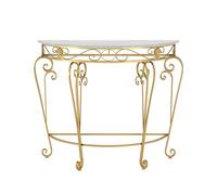 Yclty Half Moon Console Table with Metal Scroll Legs, Faux Marble Top Entryway Table, Semi Circle Sofa Accent Foyer Table for Living Room, Hallway, Entrance, Small Spaces(Gold,70x35x80cm)