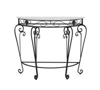 Yclty Half Moon Console Table with Metal Scroll Legs, Faux Marble Top Entryway Table, Semi Circle Sofa Accent Foyer Table for Living Room, Hallway, Entrance, Small Spaces(Black,60x30x70cm)