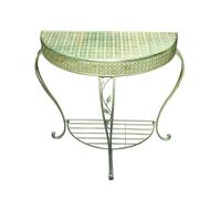 Yclty Outdoor Half-Moon Patio Console Table, 2 Tier Iron Half Round Garden Porch Table, Antique All-Weather Mid Century Tables(Green)