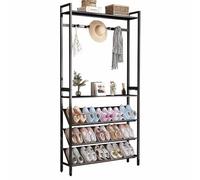 Yclty Skinny Coat and Shoe Rack, Narrow Space Saving Shoe Storage Rack, 2-in-1 Slim Freestanding Metal Coat Organizer Rack with Hooks for Entryway, Hallway, Foyer and Living Room(Black,90x19x180cm)