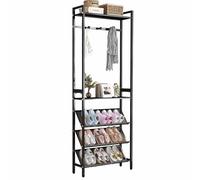 Yclty Skinny Coat and Shoe Rack, Narrow Space Saving Shoe Storage Rack, 2-in-1 Slim Freestanding Metal Coat Organizer Rack with Hooks for Entryway, Hallway, Foyer and Living Room(Black,50x19x180cm)