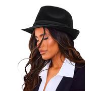 YCMI Unisex Classic Manhattan-Gangster-Fedora-Hat Short-Brim Trilby Hat - Women Men Wool Felt Winter Structured Hat with Band, Black, M