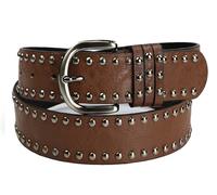 YCMI Womens Circle Studded Leather Belt, Punk Rock Rivets-Belt Ladies Belt for Jeans Pants Dresses,PU Leather Belt for Women, Brown, 26”-42”