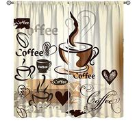 YCness Coffee Curtains for Kitchen Window Treatments, Coffee Theme Latte Tea Cup Kitchen Curtains for Living Room,Cafe Brown Drapes 2 Panel Sets,63x63 Inch, Style-6