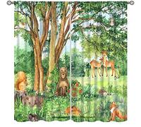 YCness Forest Animal Curtains, Watercolor Wild Animal Bear Fox Deer Kids Window Treatments for Living Room Bedroom,Green Woodland Tree Kids Drapes 2 Panel Sets,42x45 Inch