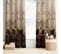 YCness Geometric Marble Curtains, Brown Gold Abstract Geometry Hexagon Pattern Texture Window Treatments for Bedroom Living Room, Brown Ombre Marble Drape 2 Panel Sets,84x84 Inch