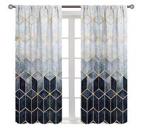 YCness Geometric Marble Curtains, Navy Blue Gold Abstract Geometry Hexagon Pattern Texture Window Treatments for Bedroom Living Room, Navy Ombre Marble Drape 2 Panel Sets,52x84 Inch