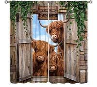 YCness Highland Cow Curtains, Country Farm Animal Window Treatments for Farmhouse Kitchen, Western Wildlife Bull Sunflower Print Rod Pocket 2 Panel Sets, 42x45 Inch