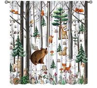 YCness Kid Forest Woodland Animal Fox Elk Bear Watercolor Print Curtains for Nursery Bedroom Living Room, Rustic Wild Animal Window Drapes 2 Panel Set, 42x45 Inch