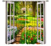 YCness Landscape Curtains,Flower Forest Nature Curtains for Living Room, 3D Secenery View Blackout Green Spring Window Treatments for Bedroom Drape 2 Panel Sets,63x63 Inch