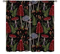 YCness Mushroom Blackout Curtains, Colorful Cartoon Style Abstract Illustration Print Window Treatments for Living Room, Mushroom Seamless Pattern Curtain 2 Panel, 42x54 Inch
